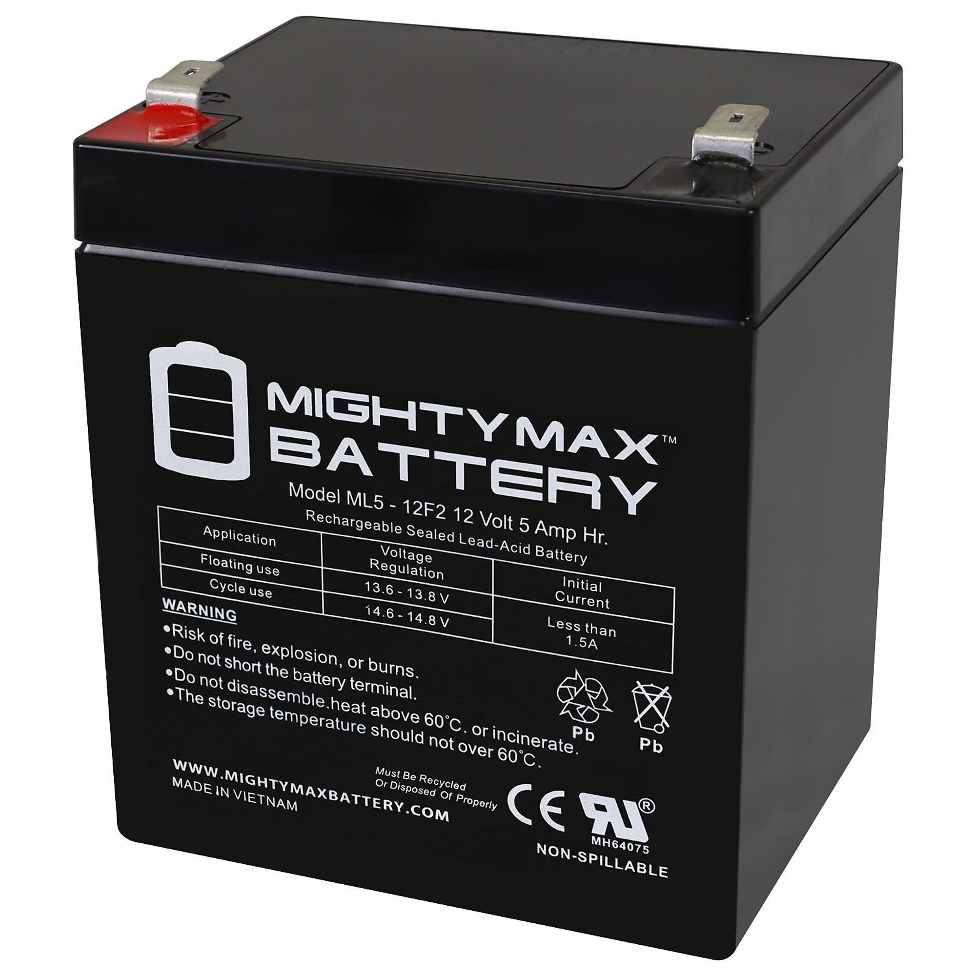 Mighty Max Battery Rechargeable SLA AGM Battery — 12 Volt, 5Ah, F2 Terminal, Pack of 3, Model# MAX3974925